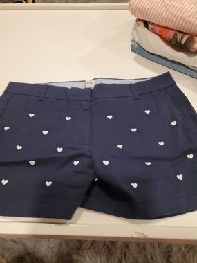 J. Crew Navy Shorts with White Heart Print